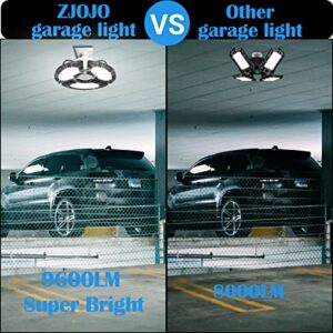 ZJOJO Garage Light 2 Pack 80W 9600LM Led Shop Light 6000K,Garage Lights Ceiling Led with 3 Adjustable Panels,Shop Lights for Garage Led Super Bright,E26 Base Ideal for Workshop/Attic/Barn/Basement