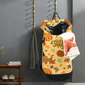 Happy Thanksgiving Day Laundry Bag Heavy Duty Laundry Backpack with Shoulder Straps Handles Travel Laundry bag Drawstring Closure Dirty Clothes Organizer For College Dorm, Apartment, Camp Travel