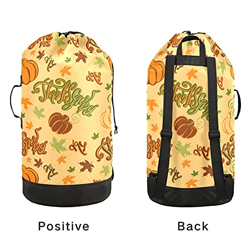 Happy Thanksgiving Day Laundry Bag Heavy Duty Laundry Backpack with Shoulder Straps Handles Travel Laundry bag Drawstring Closure Dirty Clothes Organizer For College Dorm, Apartment, Camp Travel
