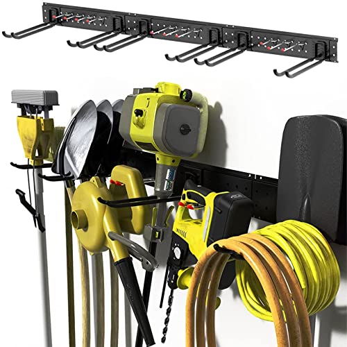 TORACK Wall Mount Tool Organizer, Garage Tool Hanger, Heavy Duty Garden Tool Storage Organization System for Yard Tools, Shovels, Brooms, Mops, Ski Rack for Garage Wall Holds Up to 600lbs