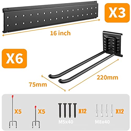 TORACK Wall Mount Tool Organizer, Garage Tool Hanger, Heavy Duty Garden Tool Storage Organization System for Yard Tools, Shovels, Brooms, Mops, Ski Rack for Garage Wall Holds Up to 600lbs