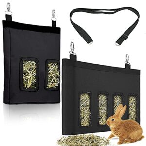 2 pcs bunny hay bag, rabbit hanging weed storage feeding bag, chinchilla hay feeder bag, guinea pig hay feeder storage (black)