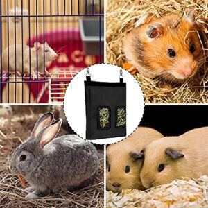 2 Pcs Bunny Hay Bag, Rabbit Hanging Weed Storage Feeding Bag, Chinchilla Hay Feeder Bag, Guinea Pig Hay Feeder Storage (Black)