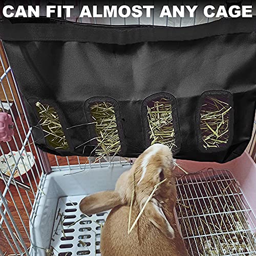 2 Pcs Bunny Hay Bag, Rabbit Hanging Weed Storage Feeding Bag, Chinchilla Hay Feeder Bag, Guinea Pig Hay Feeder Storage (Black)