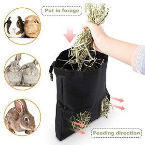 2 Pcs Bunny Hay Bag, Rabbit Hanging Weed Storage Feeding Bag, Chinchilla Hay Feeder Bag, Guinea Pig Hay Feeder Storage (Black)