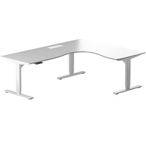progressive desk standing desk corner 59"x59", l shaped 3 stage height adjustable electric desk -cool white, grey frame