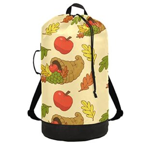 thanksgiving autumn laundry bag heavy duty laundry backpack with shoulder straps handles travel laundry bag drawstring closure dirty clothes organizer for college dorm, apartment, camp travel