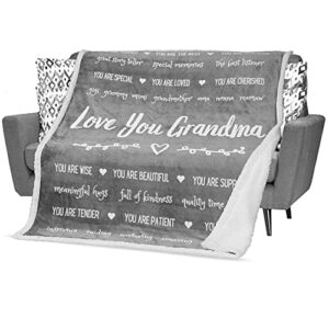 filo estilo grandma blanket, grandma gifts from granddaughter, grandchildren, unique grandmother birthday gifts, throw filled with words of love & appreciation 60x50 inches (grey, sherpa)