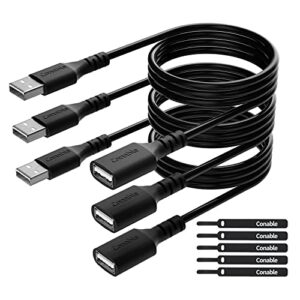 usb extension cable 4 feet (3 pack), usb type a male to female usb 2.0 extender cord (from 2ft to 150ft for selection), for printer, keyboard, mouse, flash drive, hard drive with 5 ties-4ft/3pk