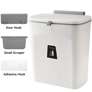 Cedilis 2.4 Gallon Kitchen Compost Bin for Counter Top, Under Sink Garbage Can, Hanging Trash Can with Lid for Kitchen Cabinet Door, Indoor Compost Bucket, Food Waste Bin, Mountable, White