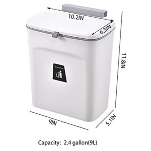 Cedilis 2.4 Gallon Kitchen Compost Bin for Counter Top, Under Sink Garbage Can, Hanging Trash Can with Lid for Kitchen Cabinet Door, Indoor Compost Bucket, Food Waste Bin, Mountable, White