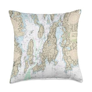 15 degrees east nautical chart-newport & rhode island throw pillow, 18x18, multicolor