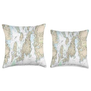 15 Degrees East Nautical Chart-Newport & Rhode Island Throw Pillow, 18x18, Multicolor