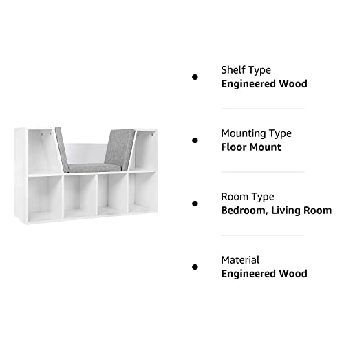 MUPATER Kids Reading Nook Organizer with Storage Bookshelf and Detachable Cushions, 6-Cubby Bookcase Cabinet for Kids Room and Bedroom, White