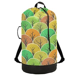 happy thanksgiving tree laundry bag heavy duty laundry backpack with shoulder straps handles travel laundry bag drawstring closure dirty clothes organizer for college dorm, apartment, camp travel
