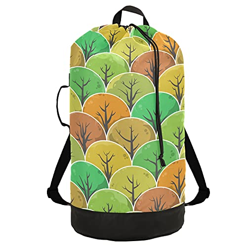 Happy Thanksgiving Tree Laundry Bag Heavy Duty Laundry Backpack with Shoulder Straps Handles Travel Laundry bag Drawstring Closure Dirty Clothes Organizer For College Dorm, Apartment, Camp Travel