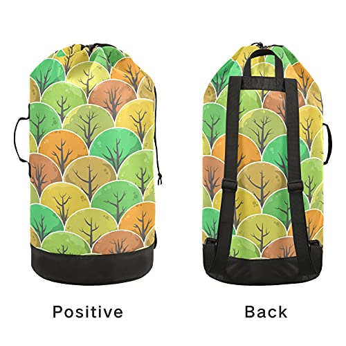 Happy Thanksgiving Tree Laundry Bag Heavy Duty Laundry Backpack with Shoulder Straps Handles Travel Laundry bag Drawstring Closure Dirty Clothes Organizer For College Dorm, Apartment, Camp Travel