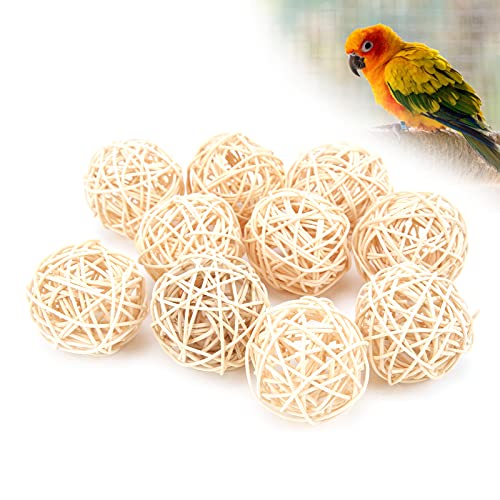 Hztyyier 10Pcs Rattan Balls, Natural Parrot Parakeet Chewing Toys Rattan Balls for Parakeet Budgie Cockatoo Hanging DIY Crafts