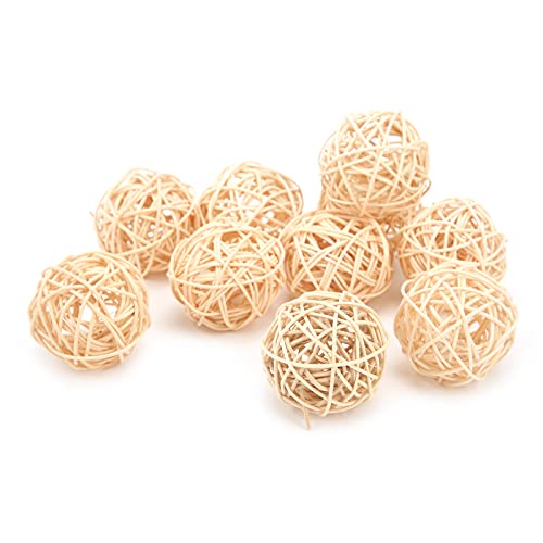 Hztyyier 10Pcs Rattan Balls, Natural Parrot Parakeet Chewing Toys Rattan Balls for Parakeet Budgie Cockatoo Hanging DIY Crafts