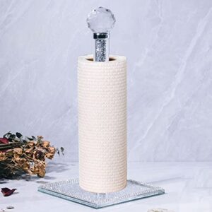 Paper Towel Roll Holder Countertop, Stand Tissue Holder, Freestanding Holder Fit for 11 Inches Paper Towel, Filled with Sparkly Crystal Crushed Diamonds for Kitchen/Bathroom/Bedroom/Office (Silver)