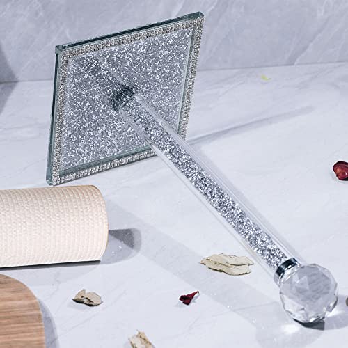 Paper Towel Roll Holder Countertop, Stand Tissue Holder, Freestanding Holder Fit for 11 Inches Paper Towel, Filled with Sparkly Crystal Crushed Diamonds for Kitchen/Bathroom/Bedroom/Office (Silver)
