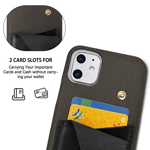 LUCKYCOIN for iPhone 11 Crossbody Premium Fabric Real Leather Full Protection Phone Case with Card Holder Slot Adjustable & Detachable Strap Slim Fit Compatible with Apple iPhone 11 6.1 inch -Black
