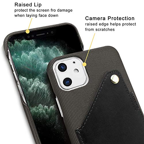 LUCKYCOIN for iPhone 11 Crossbody Premium Fabric Real Leather Full Protection Phone Case with Card Holder Slot Adjustable & Detachable Strap Slim Fit Compatible with Apple iPhone 11 6.1 inch -Black