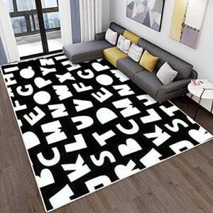 mjkiodpev modern abstract area rugs for living room,bedroom black and white cutout abc cute alphabet seamless pattern bathroom stain resistant carpet rectangular home decor multicolor 63w*94lin