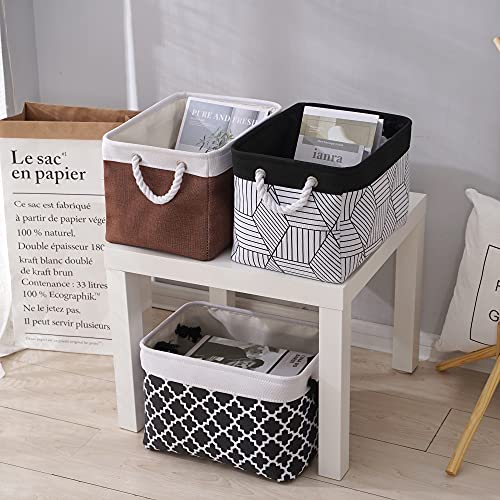 Royalstars Fabric Storage Basket, Decorative Cotton Linen Storage Basket, Gift Box(3-Pack) (Black, 382824cm),38*28*24cm