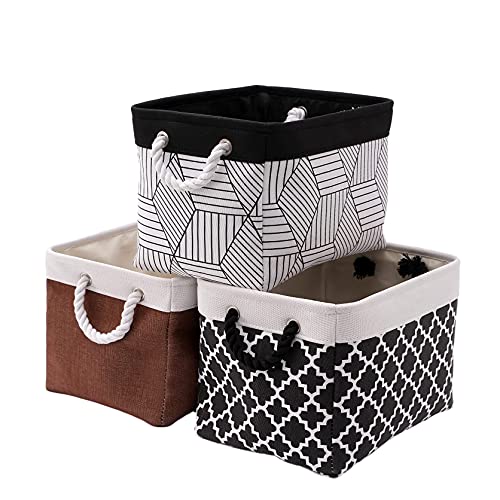 Royalstars Fabric Storage Basket, Decorative Cotton Linen Storage Basket, Gift Box(3-Pack) (Black, 382824cm),38*28*24cm