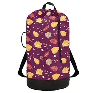 cute fall thanksgiving leaves laundry bag heavy duty laundry backpack with shoulder straps handles travel laundry bag drawstring closure dirty clothes organizer for apartment college dorm laundromat