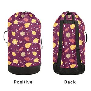 Cute Fall Thanksgiving Leaves Laundry Bag Heavy Duty Laundry Backpack with Shoulder Straps Handles Travel Laundry bag Drawstring Closure Dirty Clothes Organizer For Apartment College Dorm Laundromat