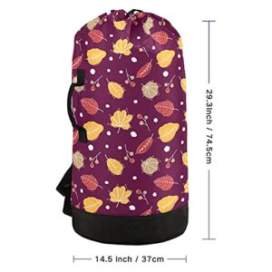 Cute Fall Thanksgiving Leaves Laundry Bag Heavy Duty Laundry Backpack with Shoulder Straps Handles Travel Laundry bag Drawstring Closure Dirty Clothes Organizer For Apartment College Dorm Laundromat