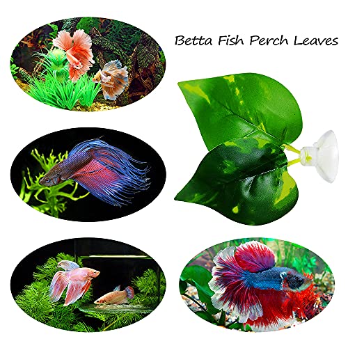 Noodoky Betta Leaf Hammock Silicone Peace Plant Accessories, Beta Fish Leaf Rest Pad Bed, Beta Tank Decorations (2-Pack)