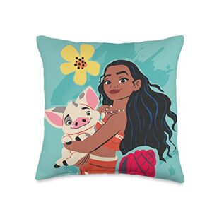 disney princess moana and pua teal throw pillow, 16x16, multicolor