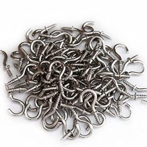 IDEALSV 50 Pcs (304) Stainless Steel Screw Ceiling Hooks 5/8 Inch Small Cup Hook Screw-in Light Hooks Outdoor and Indoor Hanging