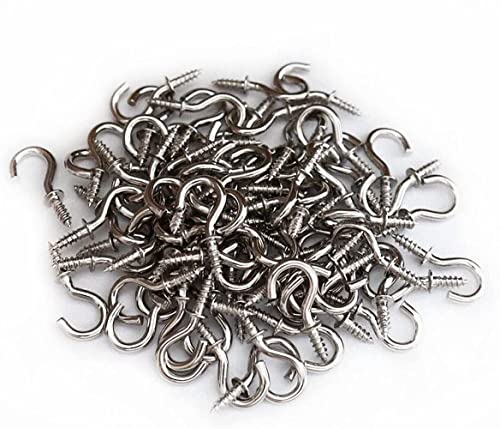 IDEALSV 50 Pcs (304) Stainless Steel Screw Ceiling Hooks 5/8 Inch Small Cup Hook Screw-in Light Hooks Outdoor and Indoor Hanging