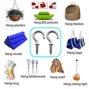 IDEALSV 50 Pcs (304) Stainless Steel Screw Ceiling Hooks 5/8 Inch Small Cup Hook Screw-in Light Hooks Outdoor and Indoor Hanging