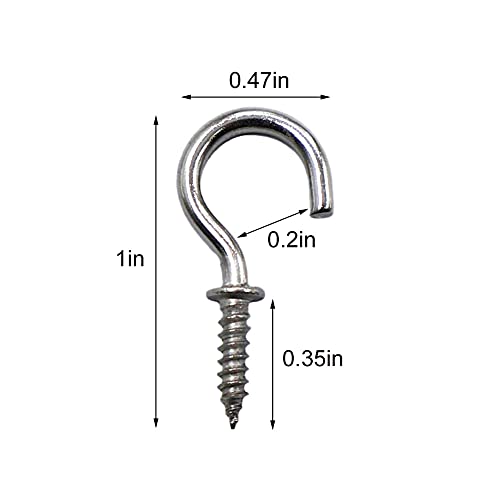 IDEALSV 50 Pcs (304) Stainless Steel Screw Ceiling Hooks 5/8 Inch Small Cup Hook Screw-in Light Hooks Outdoor and Indoor Hanging