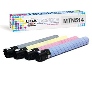 made in usa toner compatible replacement for use in konica minolta tn514k,tn514c,tn514m,tn514y, bizhub c458, c558, c658 (black, cyan, yellow, magenta, 4-pack)