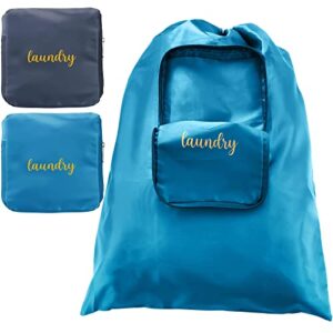 2 pieces travel laundry bag small dirty clothes bags for traveling lightweight and expandable laundry bag for suitcase with zipper and drawstring nylon (blue, gray, classical pattern)