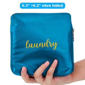 2 Pieces Travel Laundry Bag Small Dirty Clothes Bags for Traveling Lightweight and Expandable Laundry Bag for Suitcase with Zipper and Drawstring Nylon (Blue, Gray, Classical Pattern)