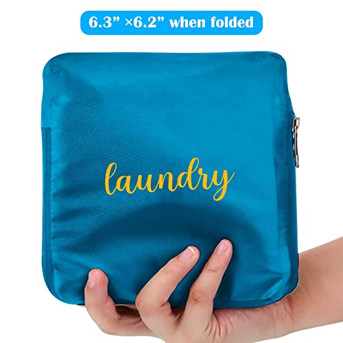 2 Pieces Travel Laundry Bag Small Dirty Clothes Bags for Traveling Lightweight and Expandable Laundry Bag for Suitcase with Zipper and Drawstring Nylon (Blue, Gray, Classical Pattern)