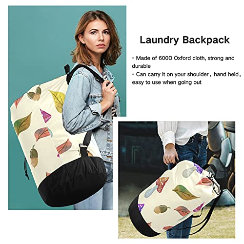 Thanksgiving Leaf Mushroom Laundry Bag Heavy Duty Laundry Backpack with Shoulder Straps Handles Travel Laundry bag Drawstring Closure Dirty Clothes Organizer For Apartment College Dorm Laundromat