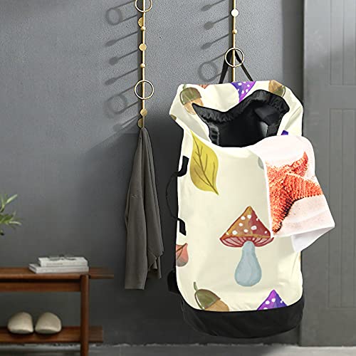 Thanksgiving Leaf Mushroom Laundry Bag Heavy Duty Laundry Backpack with Shoulder Straps Handles Travel Laundry bag Drawstring Closure Dirty Clothes Organizer For Apartment College Dorm Laundromat