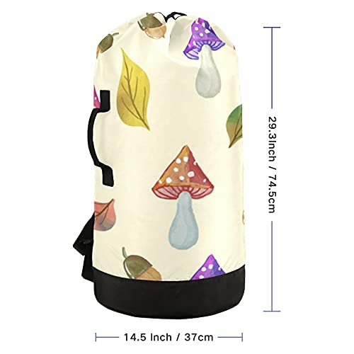 Thanksgiving Leaf Mushroom Laundry Bag Heavy Duty Laundry Backpack with Shoulder Straps Handles Travel Laundry bag Drawstring Closure Dirty Clothes Organizer For Apartment College Dorm Laundromat