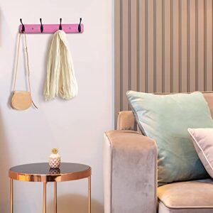 Wall Mounted Coat Rack Ethuh Rustic Wall Hook Solid Wood Hat Hanger Entryway Hanging Coat Rack4 Silver Metal for Entryway, only 1screws to Hold The Hooks Rack (Pink Black)