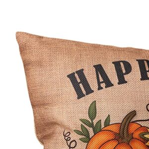 glitzhome Happy Fall Throw Pillows with Insert, 17.72" Pumpkin Throw Pillow for Sofa Couch Bed Great Faux Burlap Pillow for Fall Harvest Thanksgiving Home Office Decorative Throw Waist Lumbar Pillow