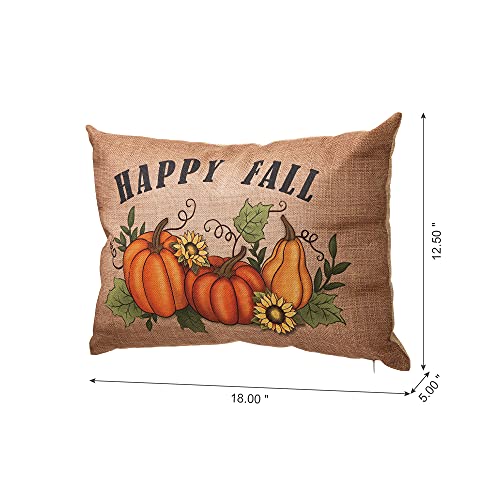 glitzhome Happy Fall Throw Pillows with Insert, 17.72" Pumpkin Throw Pillow for Sofa Couch Bed Great Faux Burlap Pillow for Fall Harvest Thanksgiving Home Office Decorative Throw Waist Lumbar Pillow