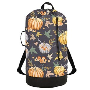 orange pumpkins thanksgiving laundry bag heavy duty laundry backpack with shoulder straps handles travel laundry bag drawstring closure dirty clothes organizer for college dorm, apartment, camp travel